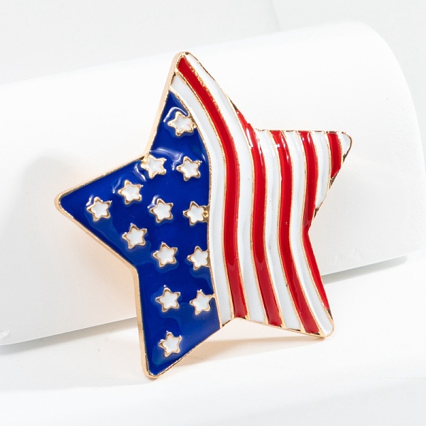 

PandaHall Independence Day Enamel Pins, Light Gold Alloy Brooch, Star, 45x42mm Alloy+Enamel Star