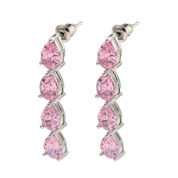

PandaHall Rack Plating Platinum Tone Brass Cubic Zirconia Studs Earrings for Women, Teardrop, Hot Pink, 41x7mm Cubic Zirconia Teardrop