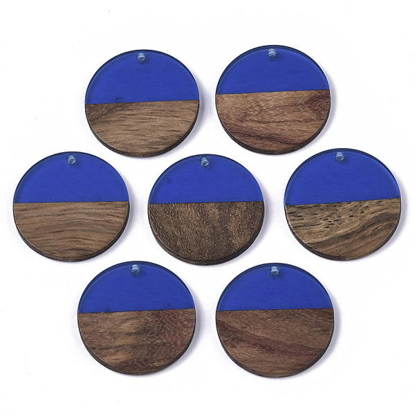 

PandaHall Transparent Resin & Walnut Wood Pendants, Flat Round, Blue, 28.5x3.5~4mm, Hole: 1.5mm Resin+Wood Flat Round Blue