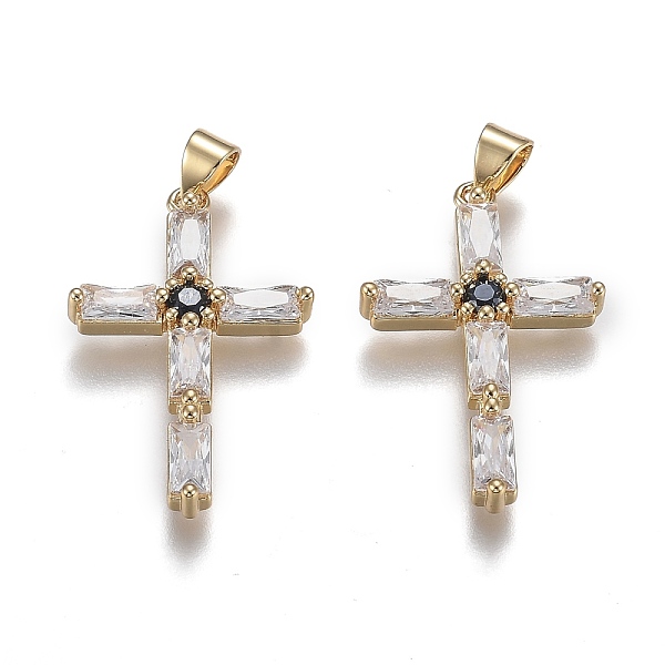 

PandaHall Brass Micro Pave Clear Cubic Zirconia Pendants, Long-Lasting Plated, with Snap on Bails, Cross, Real 18K Gold Plated...