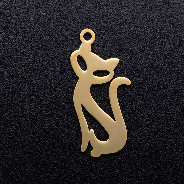 

PandaHall 201 Stainless Steel Kitten Pendants, Cat Silhouette Shape, Golden, 23x10x1mm, Hole: 1.4mm 201 Stainless Steel Cat Shape