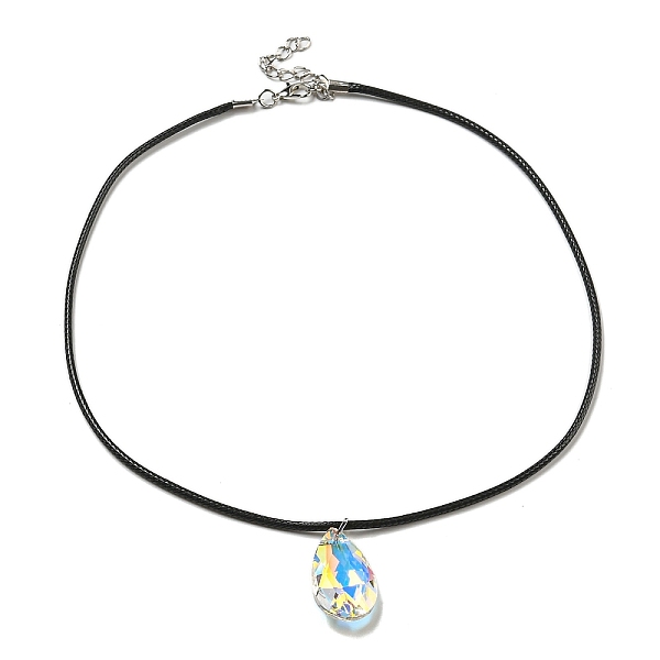 

PandaHall Waxed Cord Necklaces, K9 Glass Pendant Necklaces, Teardrop, Clear AB, 17.72 inch(45cm) Glass Teardrop White
