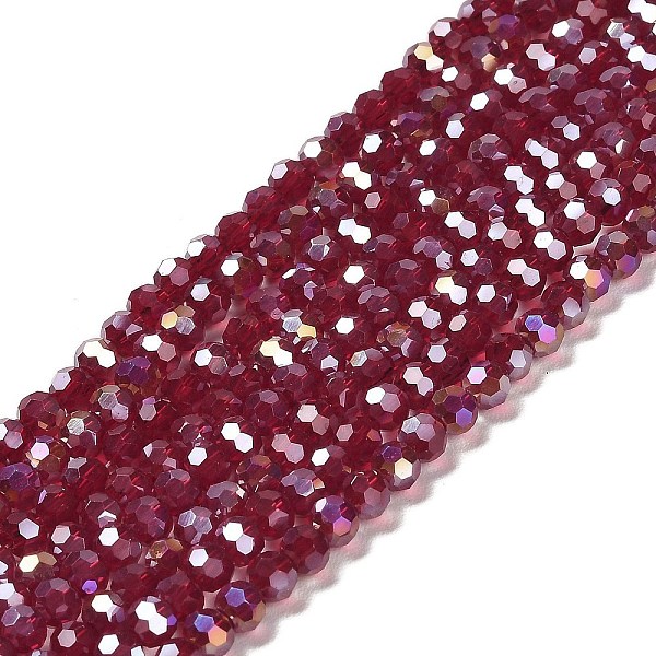 

PandaHall Transparent Glass Beads, 32 Facets, AB Color Plated, Round, Dark Red, 4.5x4mm, Hole: 1mm, about 87~93pcs/strand, 32~33cm Glass...