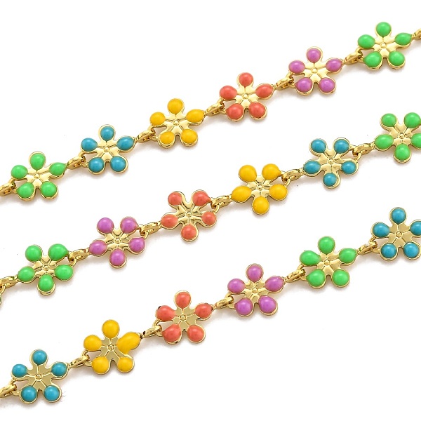 

PandaHall Golden Brass Enamel Link Chain, Long-Lasting Plated, with Spool, Unwelded, Flower, Colorful, 9x6x1mm, 32.8 Feet(10m)/roll...