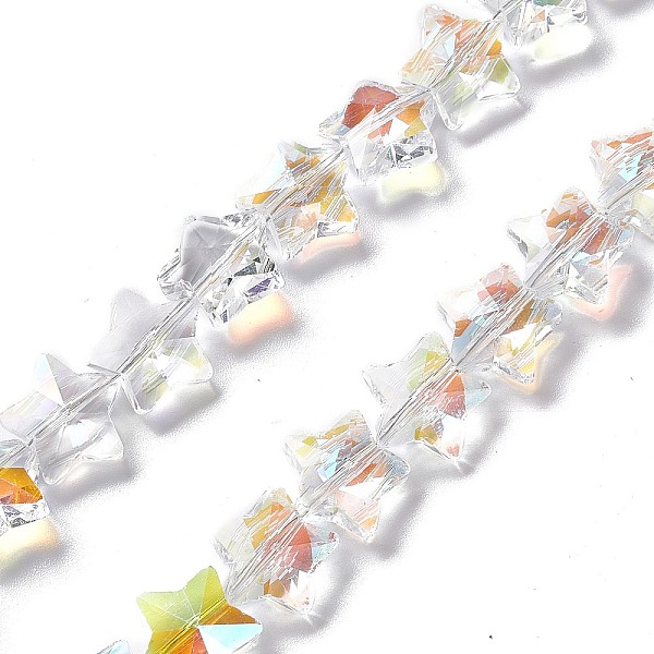

PandaHall Faceted Glass Beads Strands, Clear, Star, 13x13.5x7mm, Hole: 1mm, about 60pcs/strand, 27.17''(69cm) Glass Star Clear