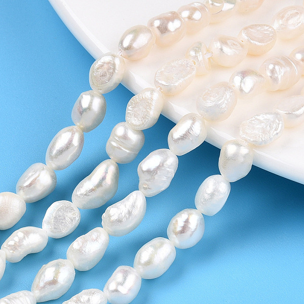 

PandaHall Natural Cultured Freshwater Pearl Beads Strands, Baroque Pearls Keshi Pearl Beads, Two Sides Polished, Seashell Color...