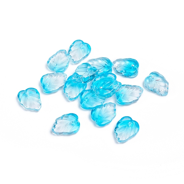 

PandaHall Two-Tone Transparent Glass Charms, Leaf, Cyan, 13.5x10.5x3.5mm, Hole: 1.2mm Glass Leaf Cyan