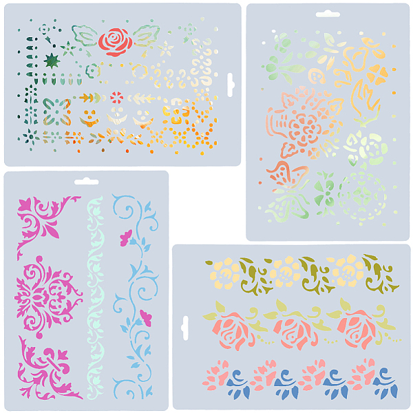 

PandaHall Gorgecraft 4Pcs 4 Styles Floral PET Drawing Painting Stencils Templates, for Painting on Scrapbook Fabric Canvas Tiles Floor..., Gray