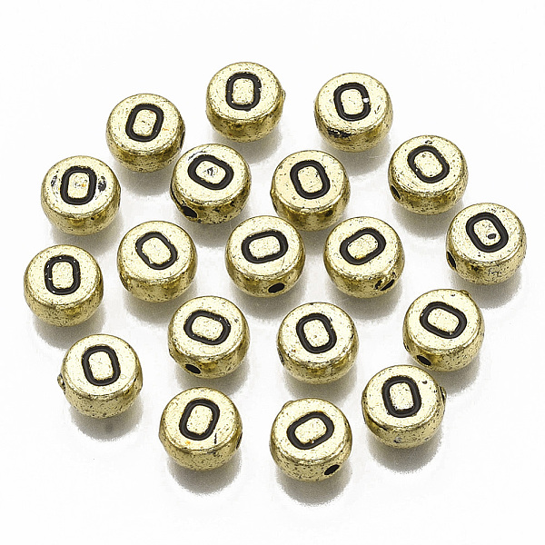 

PandaHall Plating Acrylic Beads, Horizontal Hole, Flat Round with Letter, Golden Plated, Black, Letter.O, 7x4mm, Hole: 1.2mm, about...