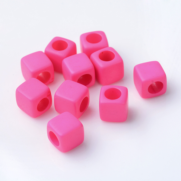

PandaHall Solid Color Acrylic European Beads, Cube Large Hole Beads, Deep Pink, 7x7x7mm, Hole: 4mm, about 1900pcs/500g Acrylic Cube Pink