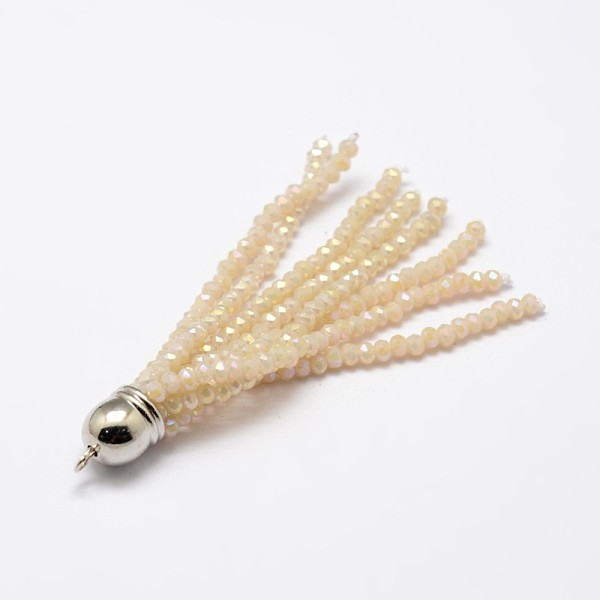 

PandaHall Electroplate Faceted Glass Bead Tassel Big Pendants, with Brass Findings, Platinum, PeachPuff, 71x9mm, Hole: 1.5mm Glass Brown