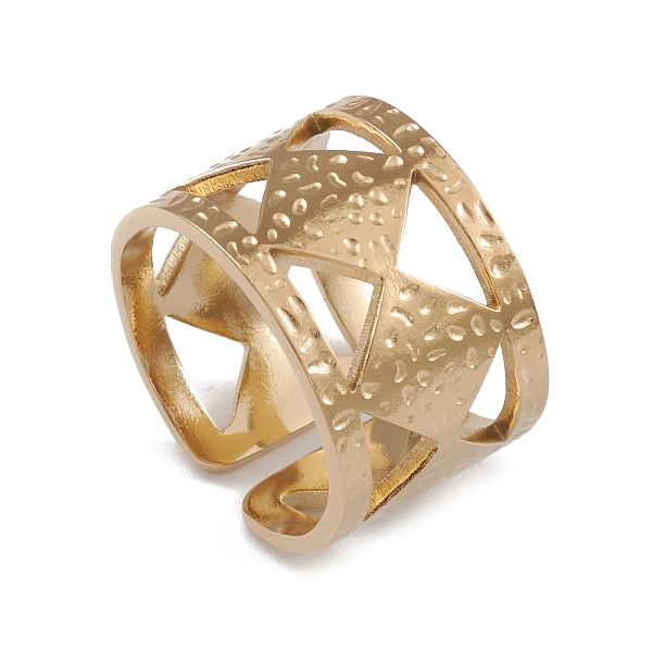 

PandaHall Ion Plating(IP) 304 Stainless Steel Rhombus Open Cuff Rings for Women, Real 14K Gold Plated, Inner Diameter: 16.8mm 304 Stainless...