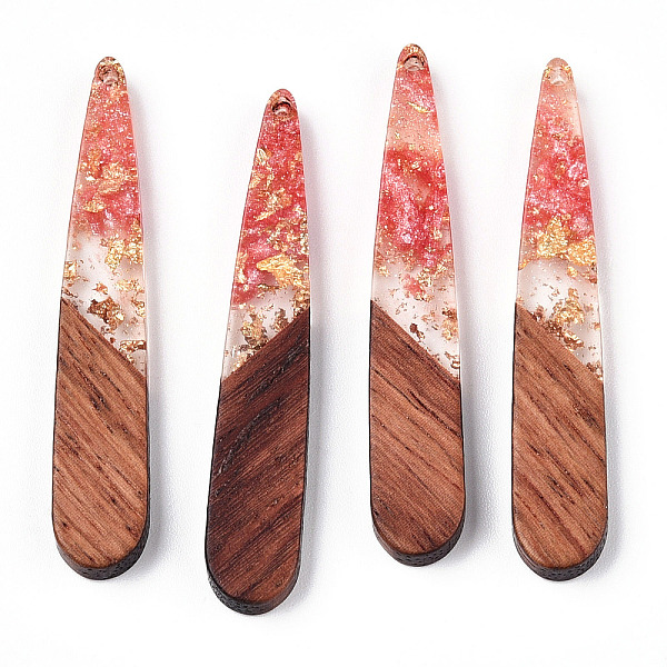 

PandaHall Transparent Resin & Walnut Wood Pendants, with Gold Foil, Teardrop Charms, Waxed, Salmon, 44x7.5x3.5mm, Hole: 1.5mm Resin+Wood..., Red