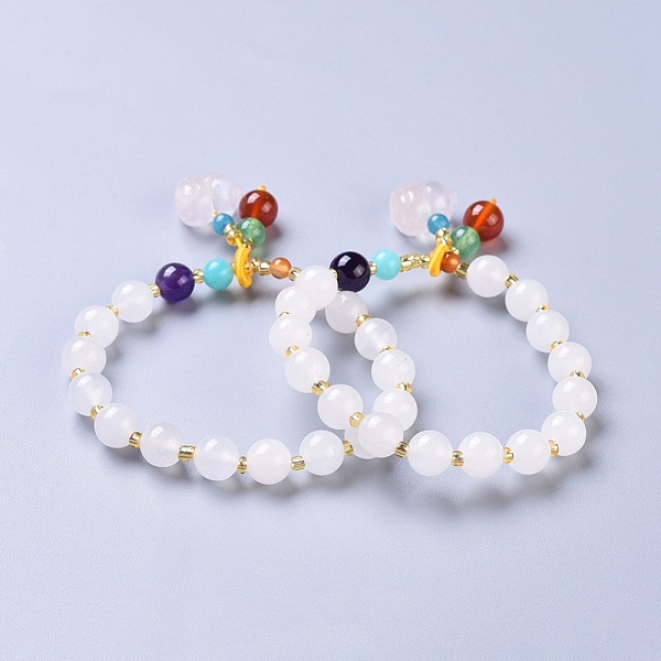 

PandaHall Natural White Jade Stretch Charm Bracelets, with Carnelian, Amethyst and Acrylic Beads, White, 2-1/8 inch~2-1/8 inch(5.3~5.4cm)...