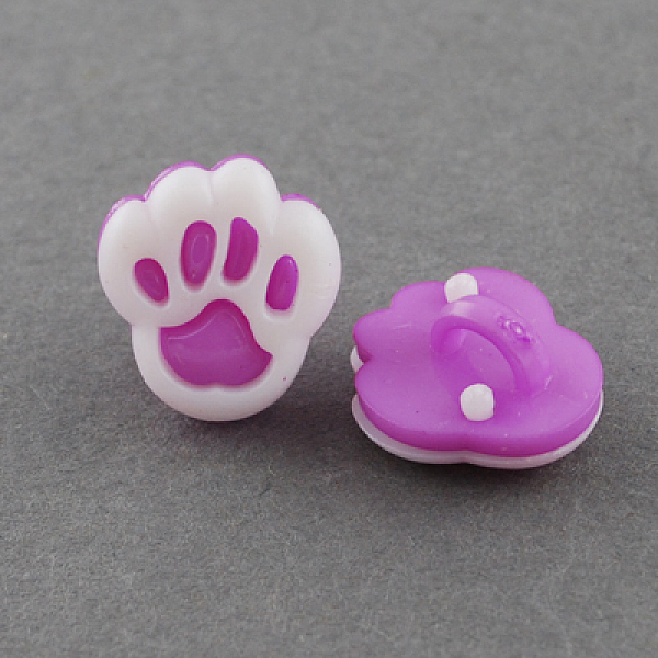 PandaHall Acrylic Shank Buttons, 1-Hole, Dyed, Paw, Medium Orchid & White, 13x12x8mm, Hole: 4x2mm Acrylic Others Purple