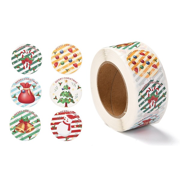 

PandaHall Christmas Themed Flat Round Roll Stickers, Self-Adhesive Paper Gift Tag Stickers, for Party, Decorative Presents, Mixed Color..., Multicolor