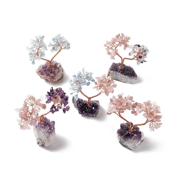 

PandaHall Natural Gemstone Tree Display Decoration, Druzy Amethyst Base Feng Shui Ornament for Wealth, Luck, Love, Rose Gold Brass Wires...