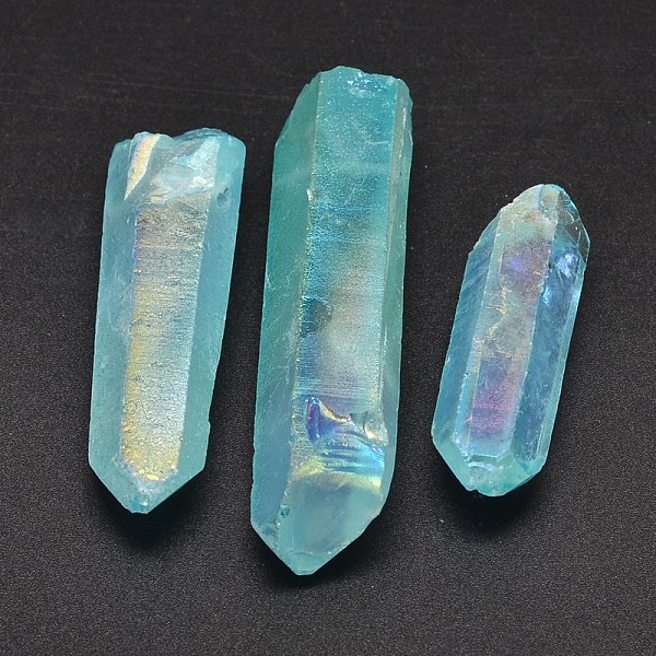 

PandaHall Dyed Nuggets Natural Electroplated Crystal Pendants, AB Color, Sky Blue, 25~75x6~16mm, Hole: 1mm Quartz Crystal Nuggets Blue