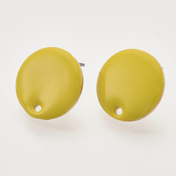 

PandaHall Iron Enamel Stud Earring Findings, with Raw(Unplated) Pin and Loop, Flat Round, Light Gold, Gold, 16x1.5~2.5mm, Hole: 1.2~1.5mm...