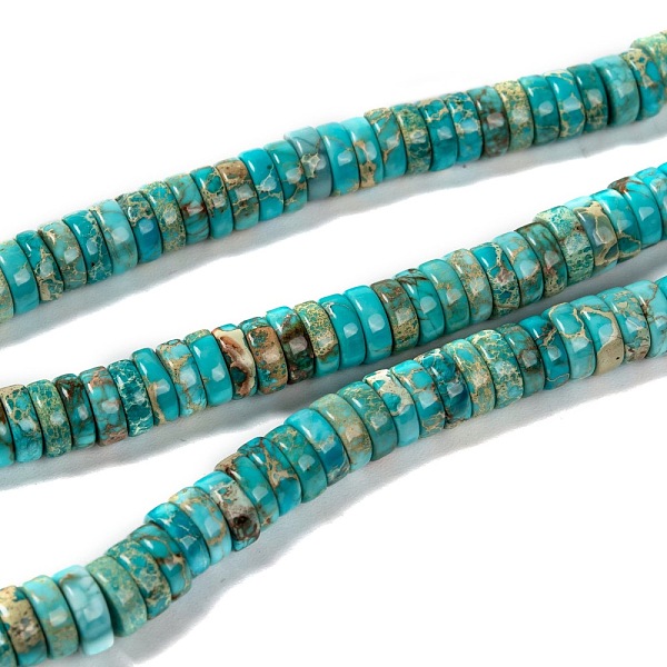 

PandaHall Natural Imperial Jasper Beads Strands, Dyed, Heishi Beads, Flat Round/Disc, Pale Turquoise, 8x3mm, Hole: 1mm, about 133pcs/strand..., Cyan