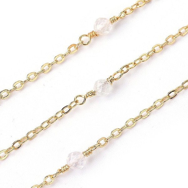 

PandaHall 3.28 Feet Handmade Natural Rose Quartz Beaded Chains, Soldered, with Brass Findings, Real 18K Gold Plated, Long-Lasting Plated...