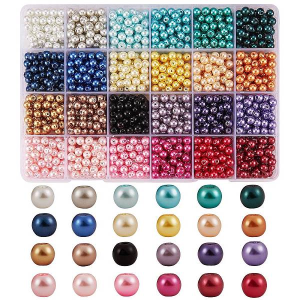 

PandaHall 1680Pcs 24 Colors Baking Painted Glass Round Bead Strands, Pearlized , Mixed Color, 6~7mm, Hole: 1mm, 70pcs/color Glass Round..., Multicolor