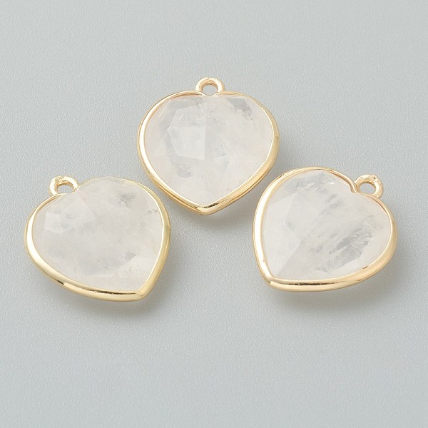 

PandaHall Natural Quartz Crystal Pendants, Rock Crystal Pendants, with Golden Brass Edge, Faceted, Heart, 19x16.5x6~6.5mm, Hole: 1.6mm...