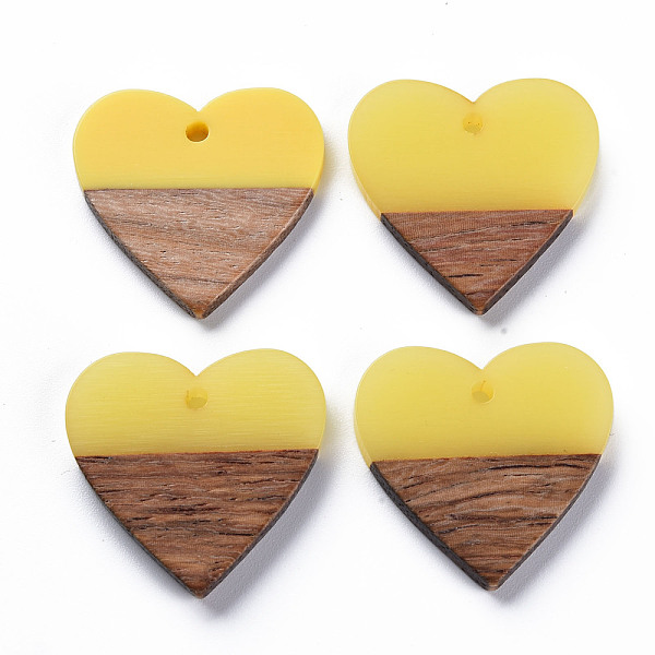 

PandaHall Opaque Resin & Walnut Wood Pendants, Two Tone, Heart, Yellow, 24x25x3mm, Hole: 2mm Resin+Wood Heart Yellow