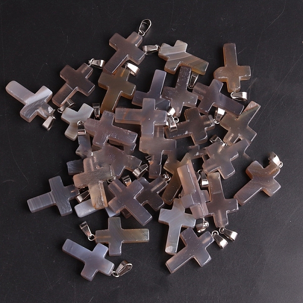 

PandaHall Natural Grey Agate Pendants, with Platinum Tone Brass Findings, Cross, 25x18mm Grey Agate Cross