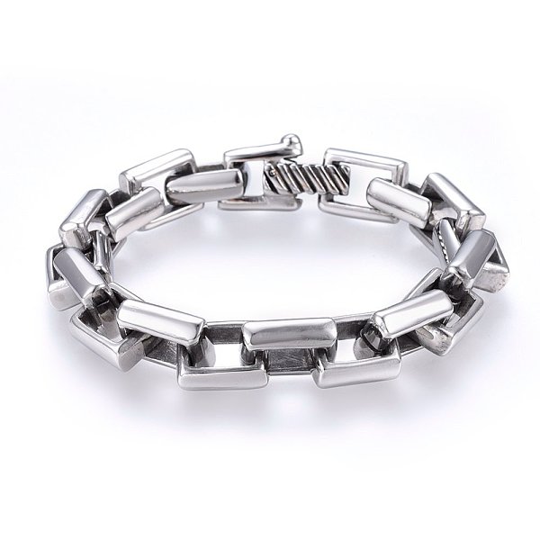 

PandaHall Retro 304 Stainless Steel Box Chain Bracelets, with Spring Ring Clasps, Antique Silver & Stainless Steel Color, 8-5/8 inch(22cm)...