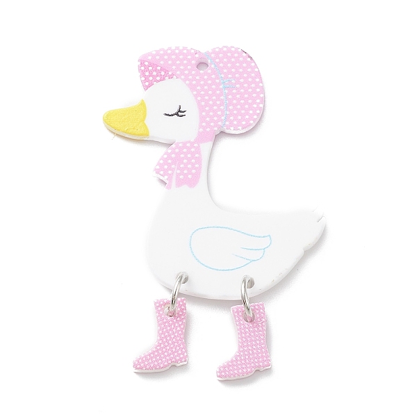 

PandaHall Acrylic Pendants, with Iron Jump Ring, Duck, Pink, 48mm, Hole: 1.6mm Iron+Acrylic Duck Pink