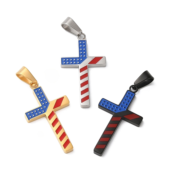 

PandaHall Independence Day Vacuum Plating 304 Stainless Steel Enamel Pendants, Cross Charm, Mixed Color, 37.5x20.5x2.5mm, Hole: 9x5.5mm...