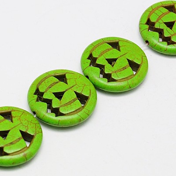 

PandaHall Synthetic Turquoise Beads Strands, Dyed, Halloween Pumpkin Jack o Lantern, Yellow Green, 15x3.5mm, Hole: 1mm, about 27pcs/strand...