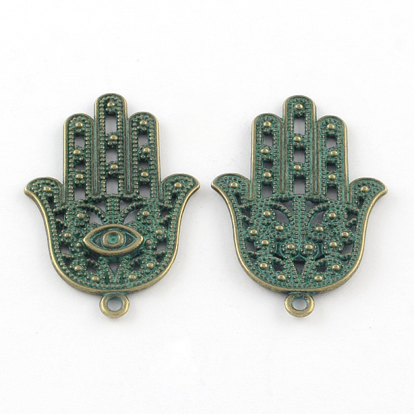 

PandaHall Zinc Alloy Hamsa Hand/Hand of Fatima/Hand of Miriam with Eye Pendants, Cadmium Free & Nickel Free & Lead Free, Antique Bronze &...