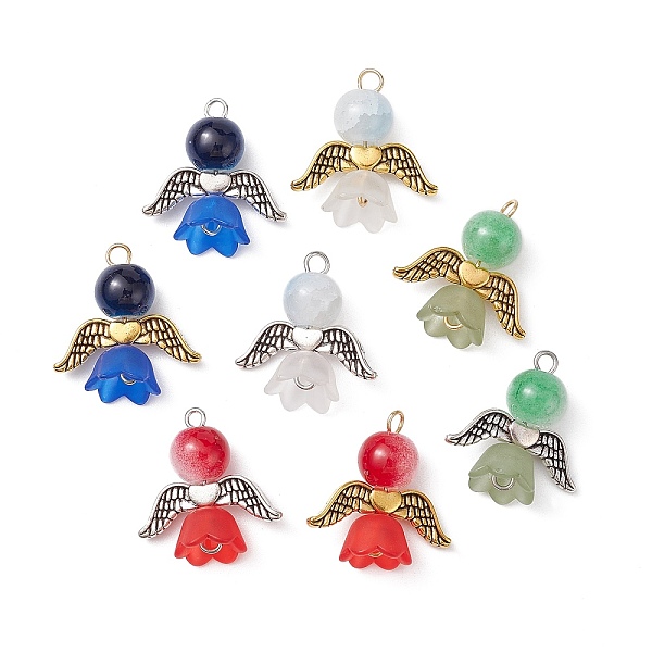 

PandaHall 8Pcs 8 Color Glass Pendants, with Alloy Wing Finding, Angel Charms, Mixed Color, 20x20x9mm, Hole: 2mm, 1Pc/color Glass Angel &..., Multicolor