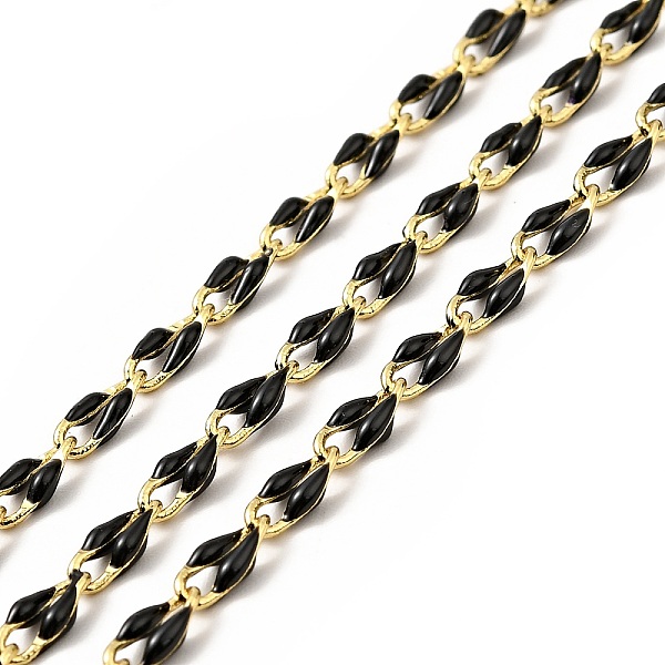 

PandaHall Brass Enamel Curb Chains, Soldered, with Spools, Real 18K Gold Plated, Black, 7x3x1.7mm Brass Black