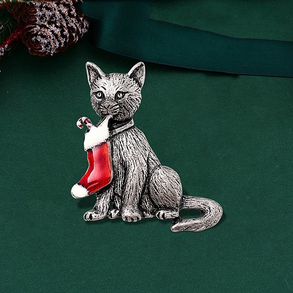 

PandaHall Christmas Theme Enamel Brooch Pin, Alloy Badge for Backpack Clothes, Cat Shape, 43x52mm Alloy+Enamel Cat Shape