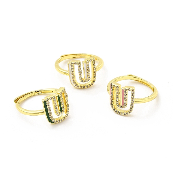 

PandaHall Mixed Color Enamel Initial Letter Adjustable Ring with Clear Cubic Zirconia, Real 18K Gold Plated Brass Jewelry for Women, Cadmium..., Multicolor