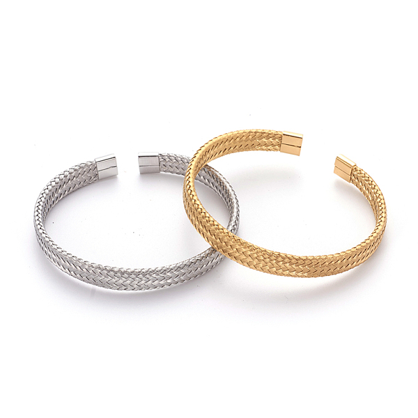 

PandaHall 304 Stainless Steel Cuff Bangles, Braided Bangles, Mixed Color, 2-1/8 inch(5.4cm), 7.5mm 304 Stainless Steel Multicolor