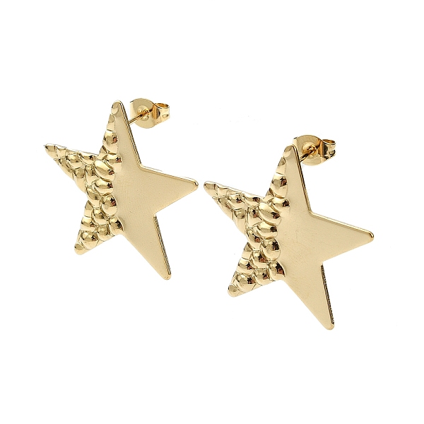 

PandaHall Ion Plating(IP) 201 Stainless Steel Stud Earrings, with 304 Stainless Steel Pins, Textured Star, Real 18K Gold Plated, 26.5x26.5mm...