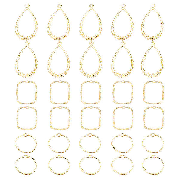 

PandaHall DICOSMETIC 30Pcs 3 Styles Round Ring Charm Teardrop Hollow Frame Bezels Golden Rectangle Frame Pendant Open Back Bezel Charm Brass...