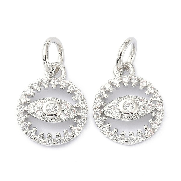

PandaHall Brass Cubic Zirconia Charms, with Jump Ring, Long-Lasting Plated, Lead Free & Cadmium Free, Flat Round with Eye Pattern, Real..., Clear