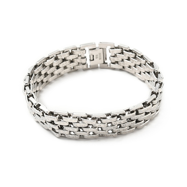 

PandaHall 201 Stainless Steel Watch Band Bracelets, with 304 Stainless Steel Clasps, Stainless Steel Color, 8-5/8x5/8x1/4 inch...