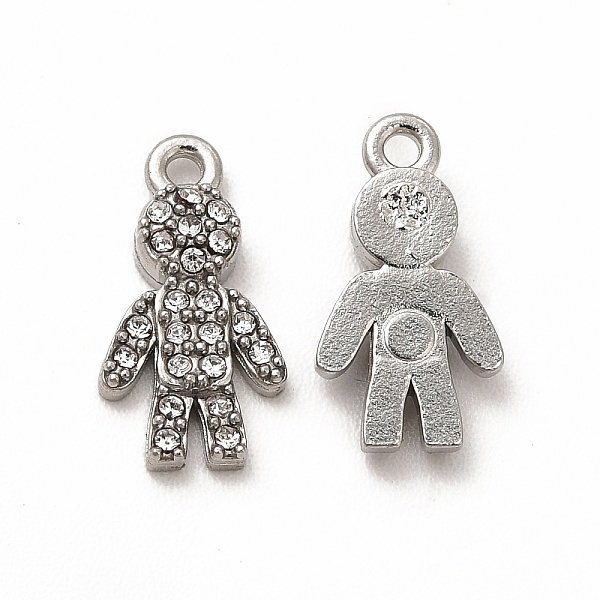 

PandaHall 316 Surgical Stainless Steel with Crystal Rhinestone Pendants, Human Charms, Stainless Steel Color, 12.5x6.5x2.5mm, Hole: 1.2mm..., Clear