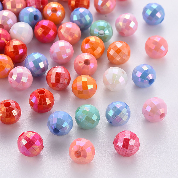 

PandaHall Opaque Acrylic Beads, Dyed, AB Color, Faceted, Round, Mixed Color, 8x7.5mm, Hole: 1.8mm, about 2000pcs/500g Acrylic Round..., Multicolor