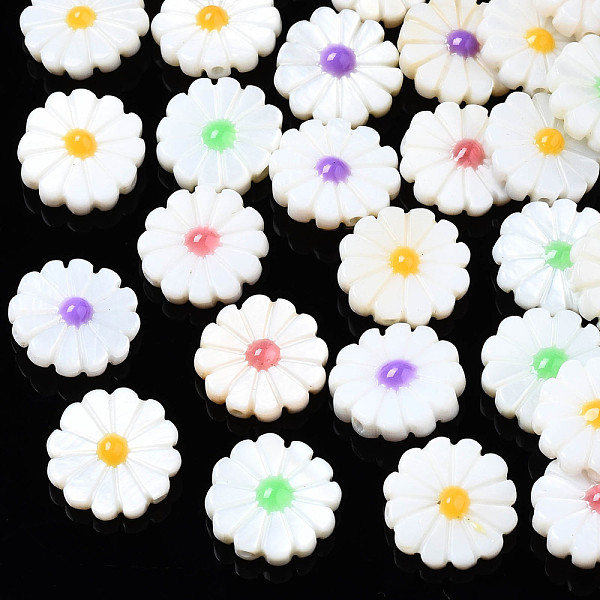 

PandaHall Natural Freshwater Shell Beads, with Enamel, Flower, Mixed Color, 12x4mm, Hole: 0.9mm Freshwater Shell Flower Multicolor