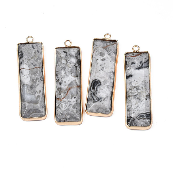 

PandaHall Natural Map Stone Pendants, with Golden Tone Brass Findings, Rectangle, 48~49x13x4~5mm, Hole: 2.5mm Map Stone Rectangle