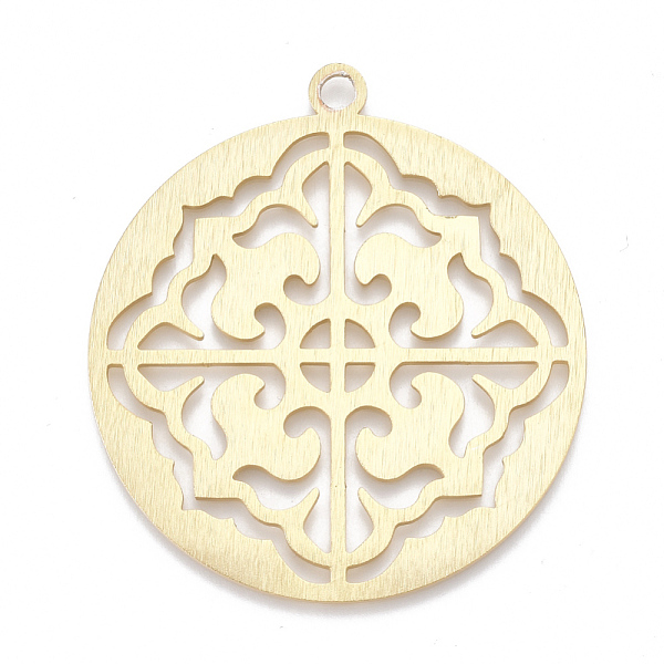 

PandaHall Aluminium Big Pendants, Laser Cut Big Pendants, Flat Round with Flower, Golden, 55x50x1mm, Hole: 3mm Aluminum Flat Round