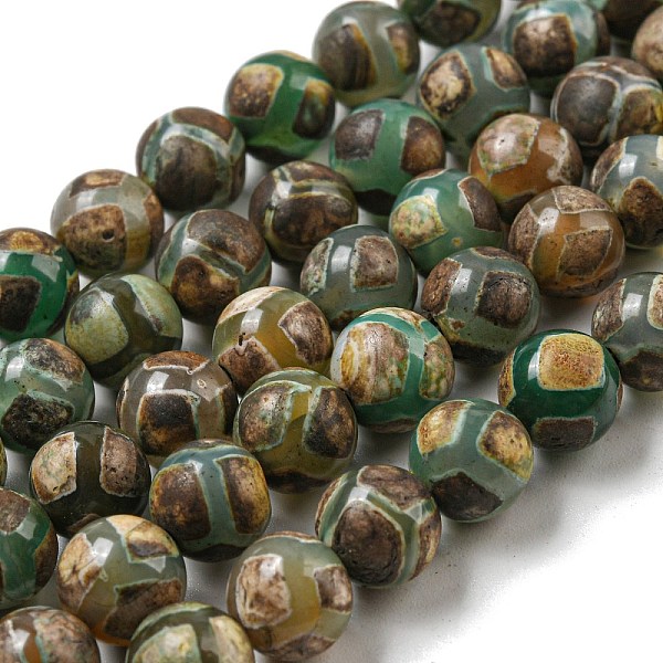 

PandaHall Tibetan Style dZi Beads Strands, Natural & Dyed Agate Beads, Round, Medium Sea Green, Turtle Back Pattern, 10mm, Hole: 1.4mm...