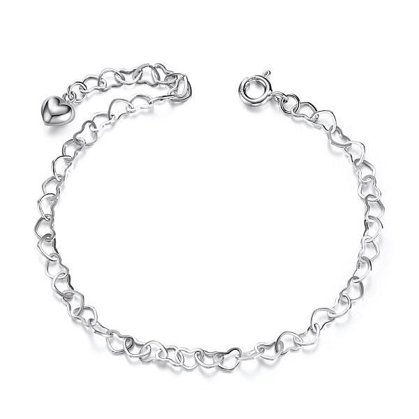 

PandaHall SHEGRACE Attractive Rhodium Plated 925 Sterling Silver Bracelets, Heart, Platinum, 7-5/8 inch(195mm) Sterling Silver